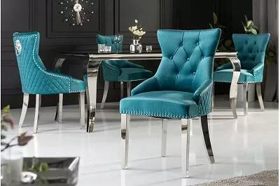 Set de 2 chaises en velours capitonné turquoise