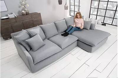 Canapé d'angle 3 places tissu de lin gris