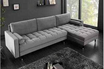Canapé d'angle 3 places en velours matelassé gris