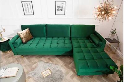 Canapé d'angle 3 places en velours matelassé vert