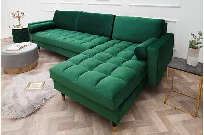 Canapé d'angle 3 places en velours matelassé vert