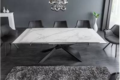 Table de salle à manger extensible en céramique aspect marbre blanc L180-220-260