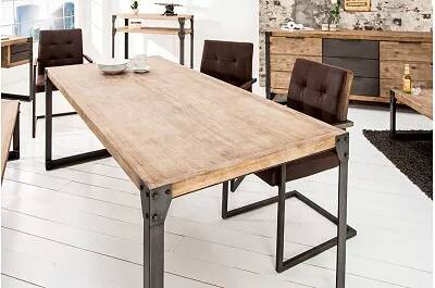 Table de salle à manger en bois massif acacia naturel et métal gris foncé 200x90