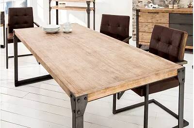Table de salle à manger en bois massif acacia naturel et métal gris foncé 200x90