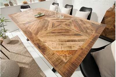 Table de salle à manger en bois massif manguier et métal noir 160x90