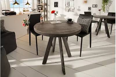 Table de salle à manger en bois massif manguier gris et métal noir 80x80
