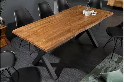 Table à manger en bois massif acacia laqué miel L180x90