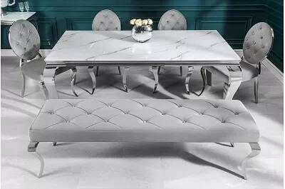 Table de salle à manger en verre aspect marbre blanc