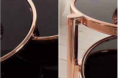 Table basse design en verre noir et métal cuivre 3 plateaux Ø55