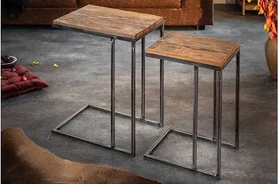 Set de 2 tables d'appoint gigognes en bois de sel et métal argenté