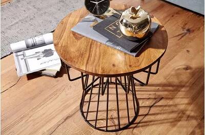 Table d'appoint en bois sheesham et métal noir