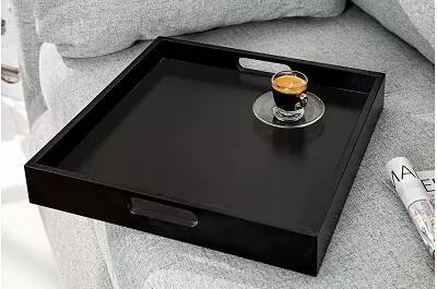 Table d'appoint avec plateau amovible noir et métal chromé