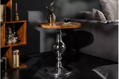 Table d'appoint design en aluminium et bois massif manguier