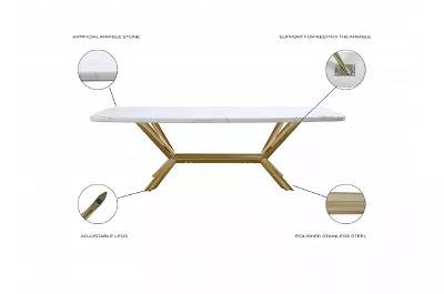 Table basse design aspect marbre blanc et acier doré L140