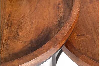 Set de 2 tables basses gigognes en bois massif acacia et métal noir