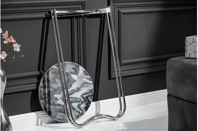 Table d'appoint avec plateau amovible aspect marbre gris et métal chromé