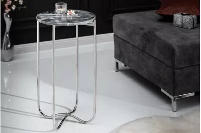 Table d'appoint avec plateau amovible aspect marbre gris et métal chromé