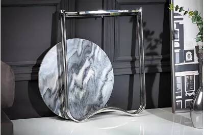Table d'appoint avec plateau amovible marbre gris et métal chromé