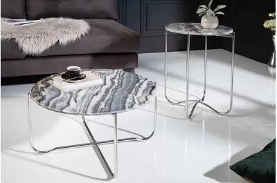 Table d'appoint avec plateau amovible marbre gris et métal chromé