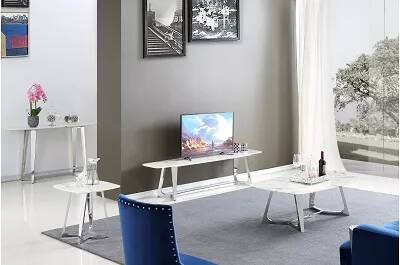 Meuble TV en aspect marbre et acier chromé