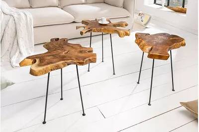 Table d'appoint en bois massif de teck et métal noir