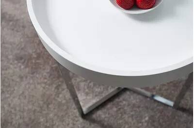 Table d'appoint avec plateau amovible blanc et métal chromé