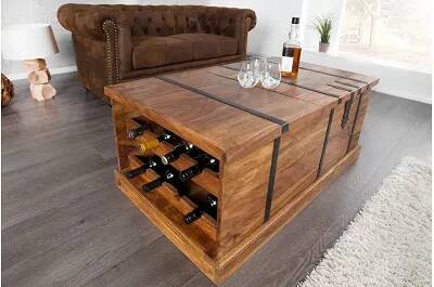 Table basse coffre à vin en bois massif sheesham