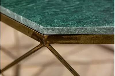 Table basse design en aspect marbre vert et métal laiton antique Ø69
