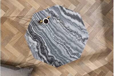 Table basse en aspect marbre gris et métal noir Ø70