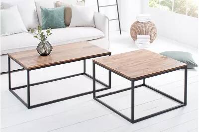 Table basse en bois massif sheesham et métal noir