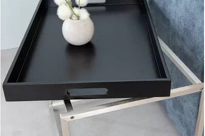 Set de 3 tables basses gigognes avec plateaux amovibles en bois noir et acier chromé