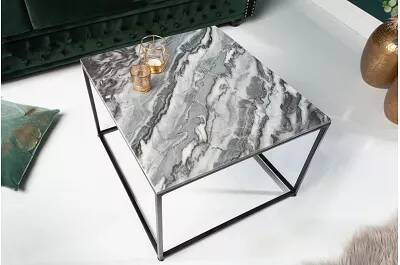 Table basse design aspect marbre gris et métal noir