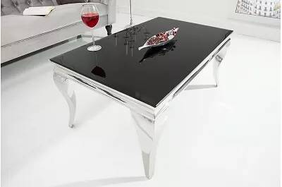 Table basse en acier inoxydable chromé et verre noir L100