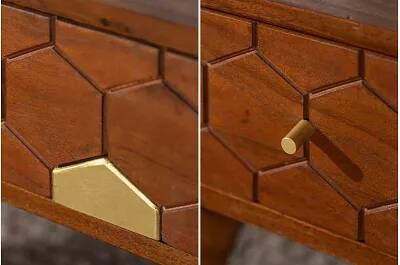 Table basse en bois massif acacia marron 2 tiroirs