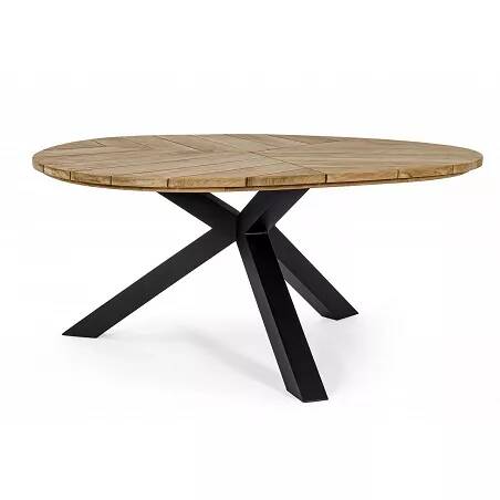 Table de jardin bois teck recyclé et métal noir Artavan Ø160