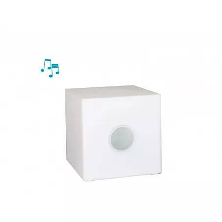 Cube à LED avec haut-parleur blanc Mardiros