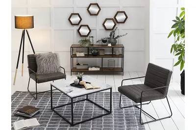 Table basse design en aspect marbre blanc et métal noir