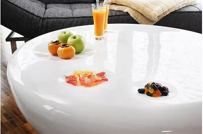 Table basse design en fibre de verre blanc laqué Ø100