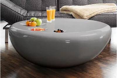 Table basse design en fibre de verre gris laqué Ø100