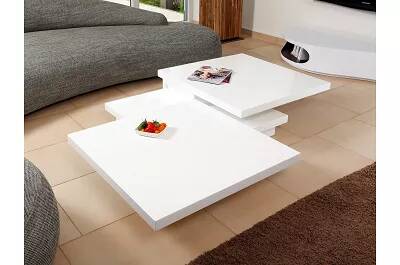 Table basse design plateau pivotant blanc laqué L120