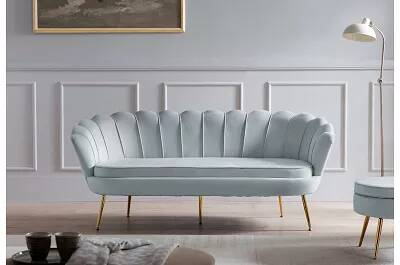 Canapé design 3 places en velours matelassé gris clair