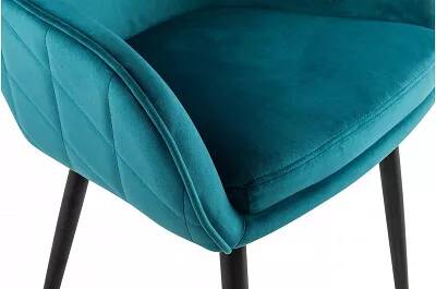 Chaise en velours turquoise et dossier matelassé