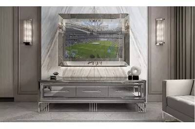 Meuble TV en miroir gris et argenté 3 tiroirs