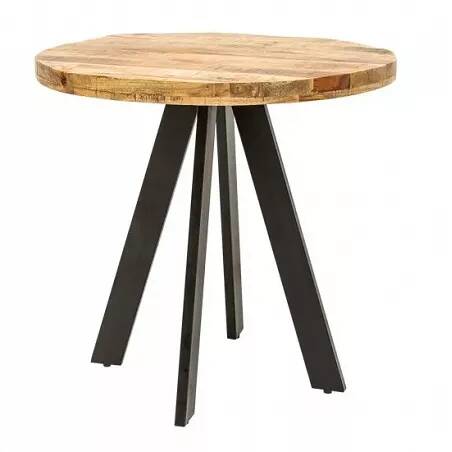 Table de salle à manger en bois massif manguier et métal noir 80x80