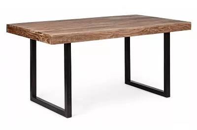 Table de salle à manger en bois acacia et acier noir 160x90