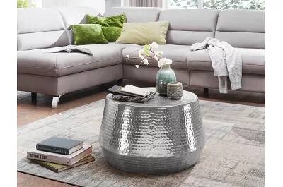 Table basse design en aluminium argenté Ø60