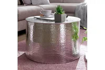 Table basse design en aluminium argenté Ø61