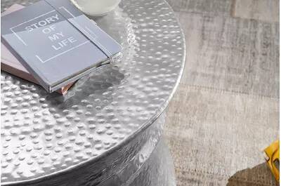 Table basse design en aluminium argenté Ø62
