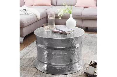 Table basse design en aluminium argenté Ø62