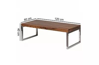 Table basse design bois massif sheesham marron et métal Lanua